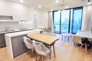 Lounge room with wooden floor in Vinhomes Golden River