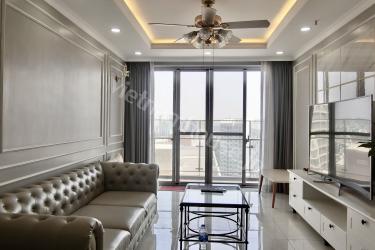 The apartment have grey white tone distinctive and elaborate design